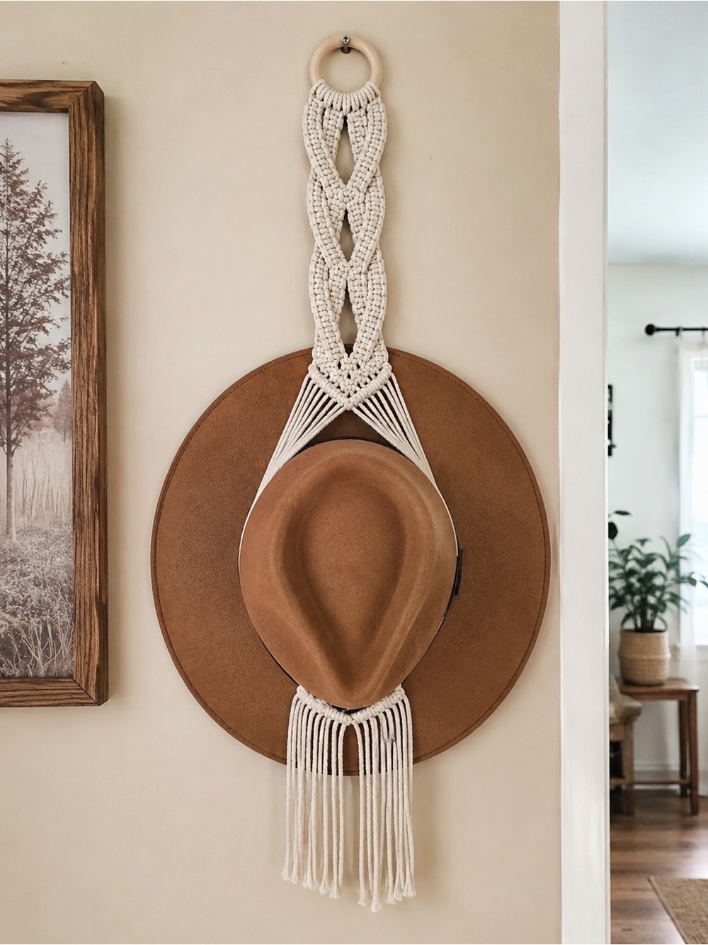 Handmade Boho Macrame Hat Hanger Western Wall Decor